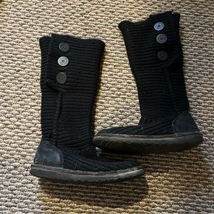 Ugg boots tall knit black buttons shoes winter size 8
